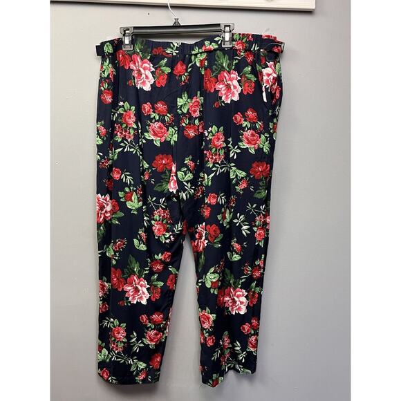 Ambiance Apparel Flowy Pants Womens Plus Size 3X Blue Floral Belted Cropped - Picture 2 of 7